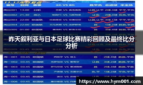 昨天叙利亚与日本足球比赛精彩回顾及最终比分分析